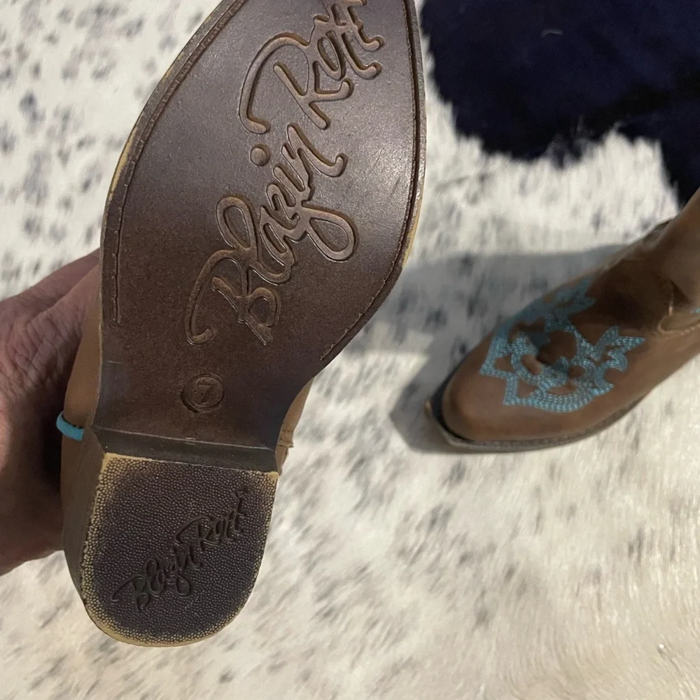 New  Blazin Roxx Snip Toe Toddler Girl Cowboy Boots!‎ Size 7 Brown Turquoise Zip